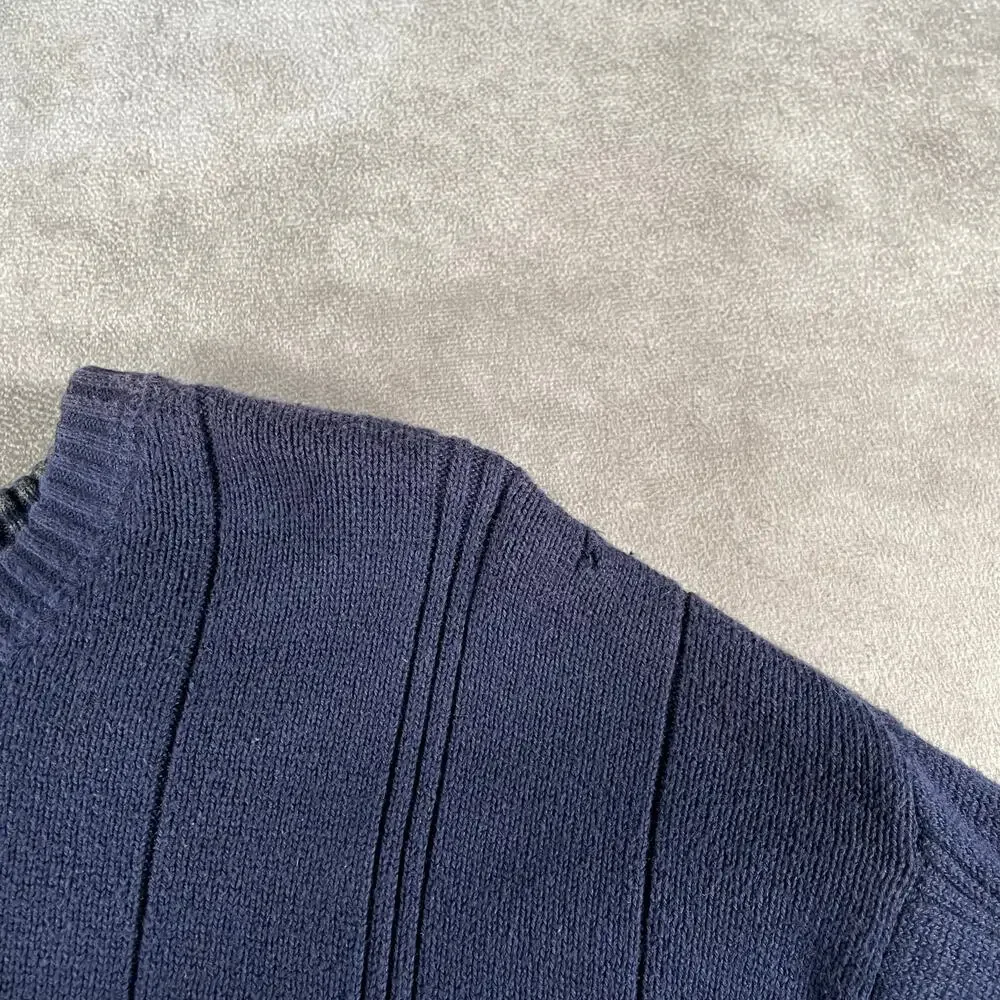 John Ashford Navy Blue Knit 100% Cotton Grandpa Sweater XL